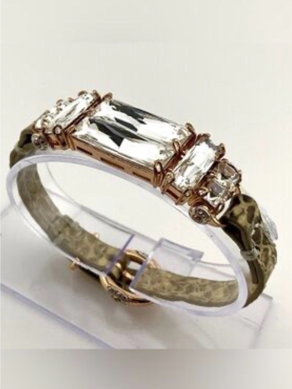 henri bendel Clear Crystal Bar Bracelet with Olive Strap